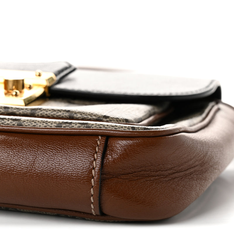Gucci GG Supreme Monogram New Sakai Lux Calfskin Mini Padlock Flap Pocket Shoulder Bag Beige Ebony Black Cuir