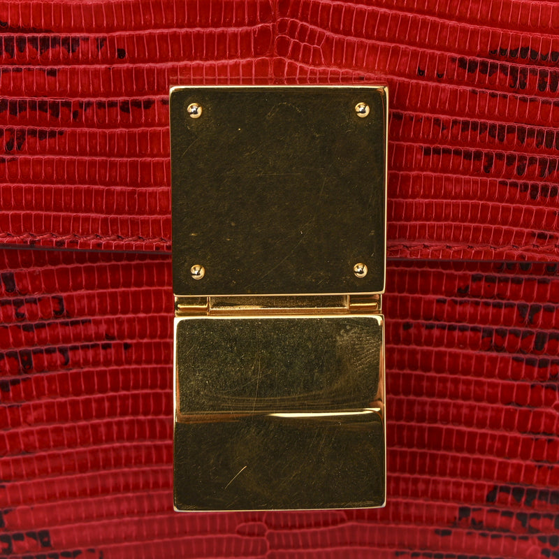Celine Lizard Medium Classic Box Flap Bag Ruby