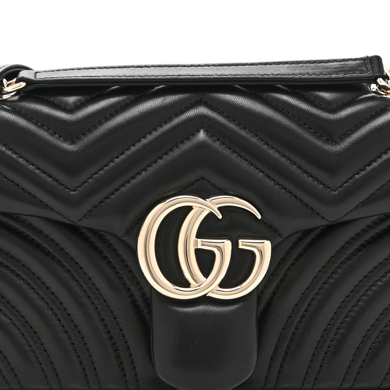 Gucci Lambskin Matelasse Medium GG Marmont Shoulder Bag Black