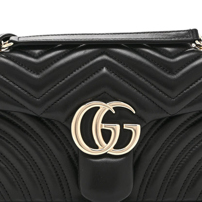 Gucci Lambskin Matelasse Medium GG Marmont Shoulder Bag Black