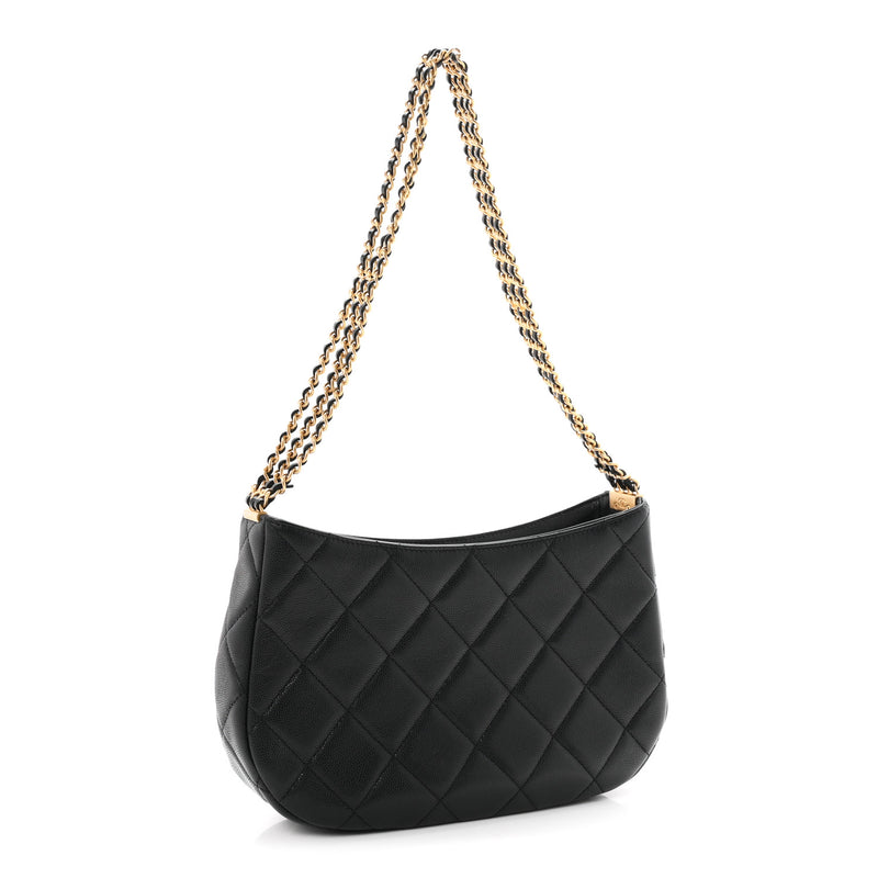 Chanel Caviar Quilted Triple Chain Hobo Black