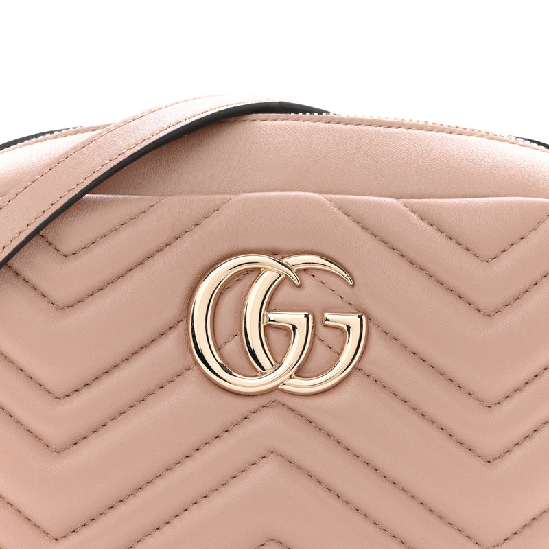 Gucci Calfskin Matelasse Small GG Marmont Camera Bag Pink Beige