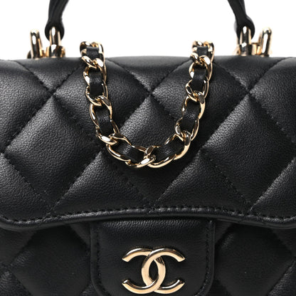 Chanel Lambskin Quilted Top Handle Flap Clutch With Chain Black
