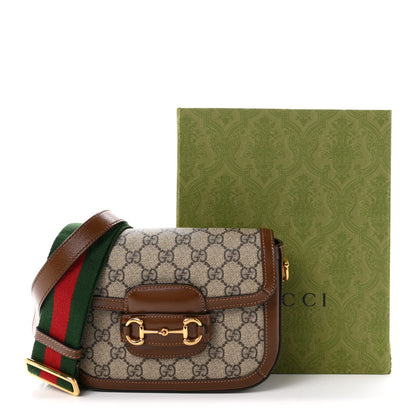 Gucci GG Supreme Monogram Web Mini Horsebit 1955 Shoulder Bag Beige Brown Sugar