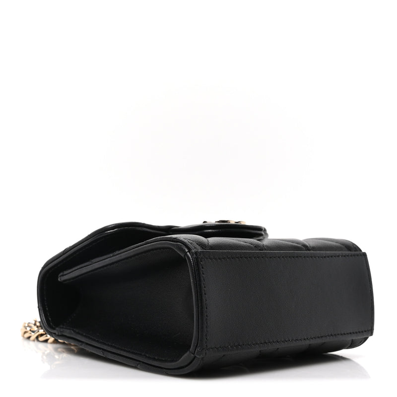 Chanel Lambskin Quilted Top Handle Flap Clutch With Chain Black