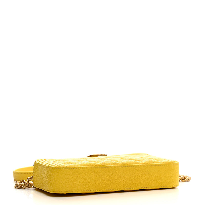 Chanel Caviar Quilted Small Boy Clutch With Chain Yellow