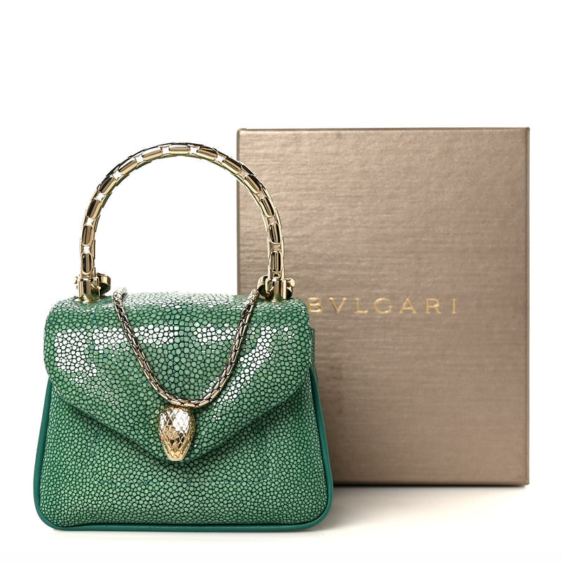Bulgari Galuchat Serpenti Reverse Micro Top Handle Emerald Green