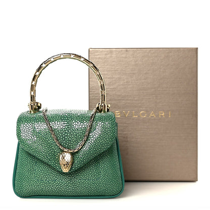 Bulgari Galuchat Serpenti Reverse Micro Top Handle Emerald Green