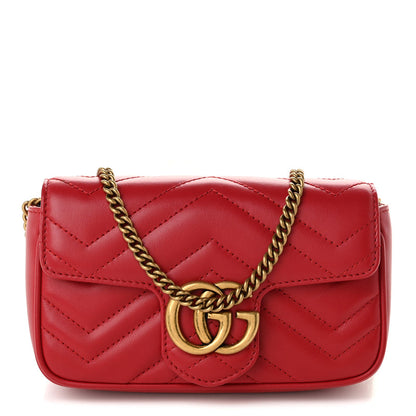 Gucci Calfskin Matelasse Super Mini GG Marmont Shoulder Bag Hibiscus Red