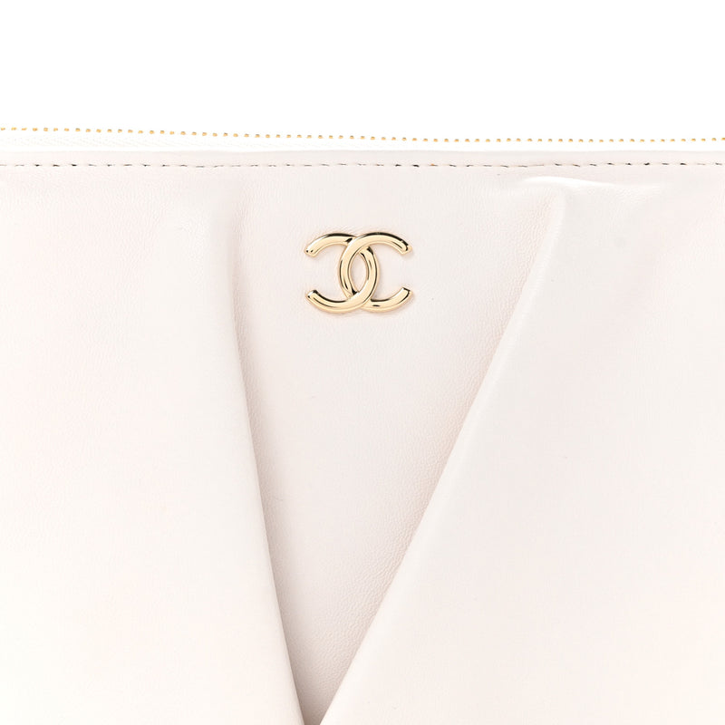 Chanel Lambskin Quilted Wave Clutch White