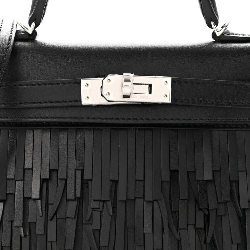Hermes Tadelakt Sombrero Box Pampilles Mini Kelly Sellier 20 Black