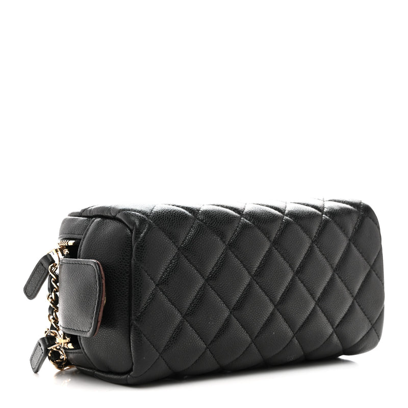 Chanel Caviar Quilted Toiletry Case With Chain Black