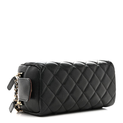 Chanel Caviar Quilted Toiletry Case With Chain Black