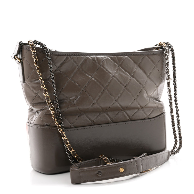 Chanel Aged Calfskin Quilted Medium Gabrielle Hobo Grey