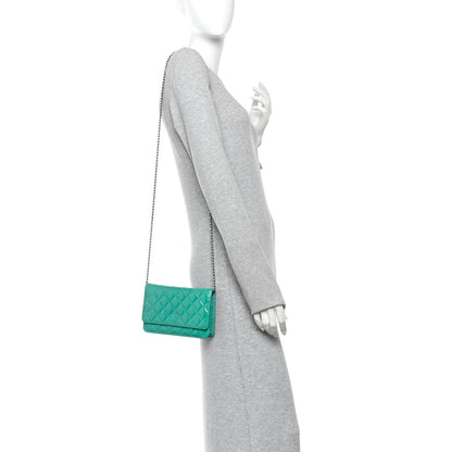 Chanel Patent Quilted Wallet On Chain WOC Green
