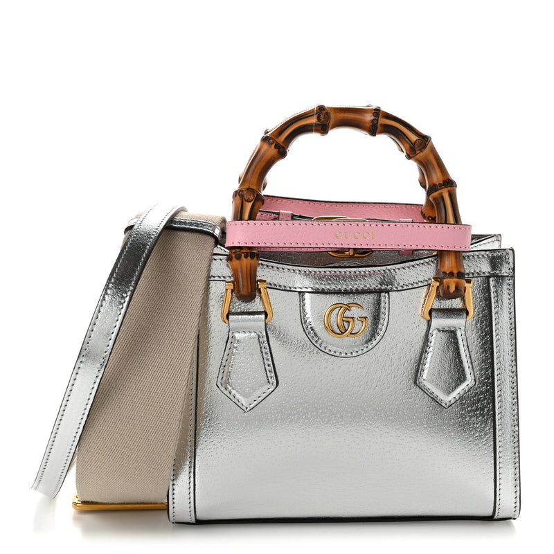 Gucci Textured Calfskin Mini Diana Tote Bag Silver Sugar Pink
