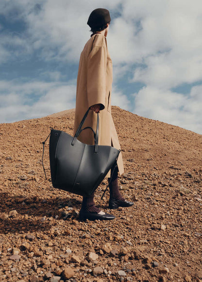 Cyme Tote - Textured Black with Ecru Stitching