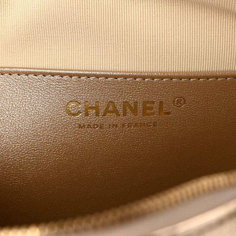Chanel Metallic Lambskin Quilted Large CC In Love Heart Bag Gold