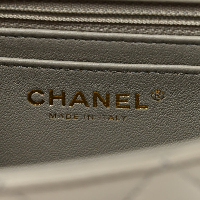 Chanel Lambskin Quilted Mini Rectangular Flap Grey