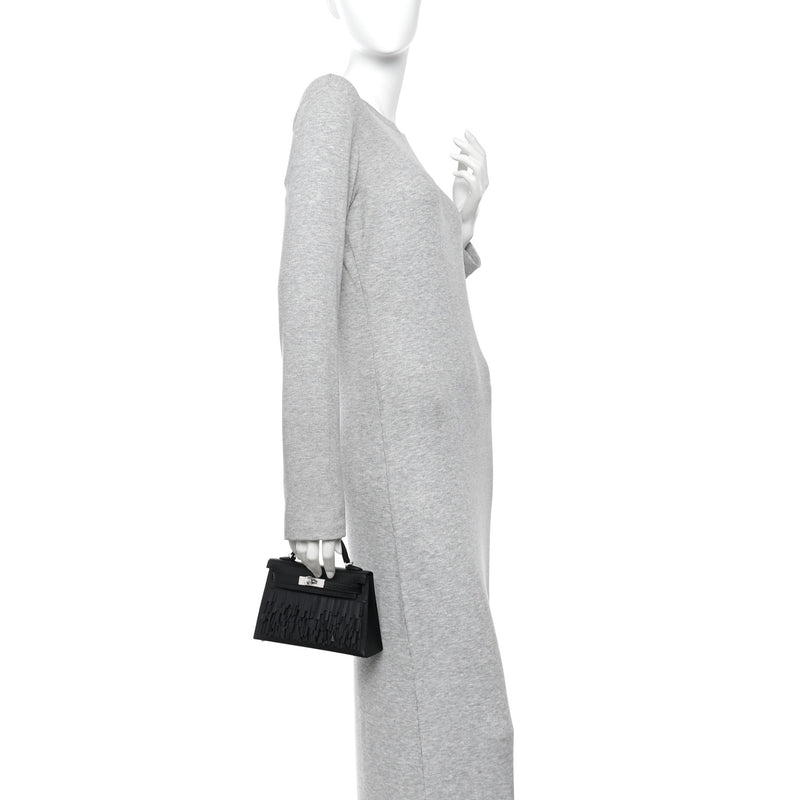 Hermes Tadelakt Sombrero Box Pampilles Mini Kelly Sellier 20 Black