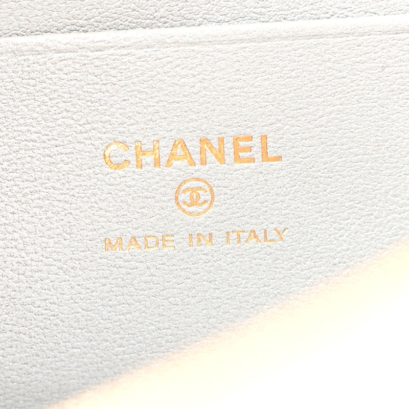 Chanel Lizard Embossed Top Handle Slim Vanity With Chain Silver