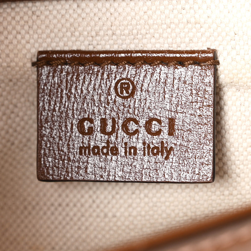 Gucci GG Supreme Monogram Web Mini Horsebit 1955 Shoulder Bag Beige Brown Sugar