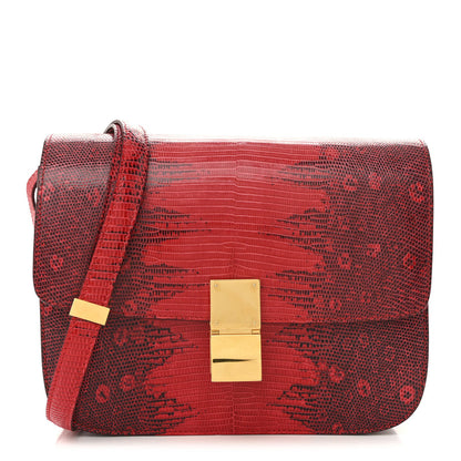 Celine Lizard Medium Classic Box Flap Bag Ruby