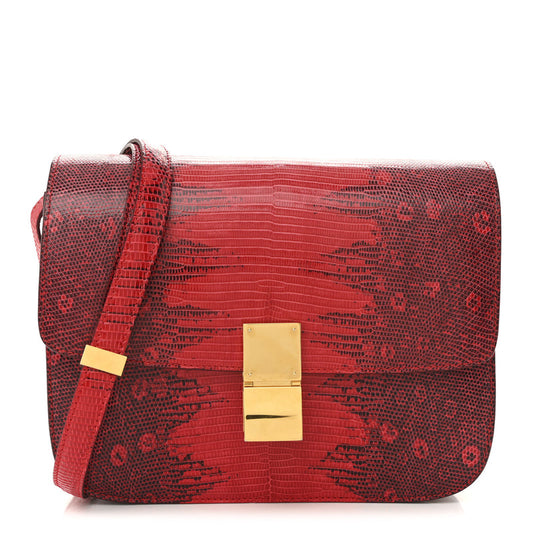 Celine Lizard Medium Classic Box Flap Bag Ruby