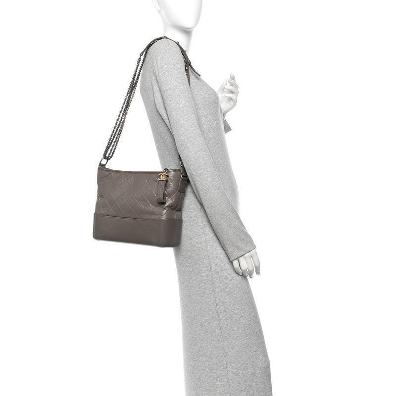 Chanel Aged Calfskin Quilted Medium Gabrielle Hobo Grey