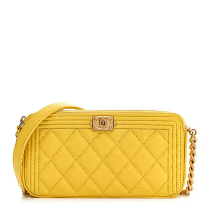 Chanel Caviar Quilted Small Boy Clutch With Chain Yellow