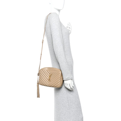 Saint Laurent Calfskin Matelasse Monogram Lou Camera Bag Dark Beige