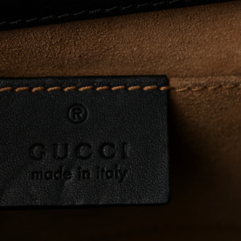 Gucci GG Supreme Monogram Calfskin Small Padlock Shoulder Bag Beige Black Cuir