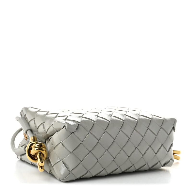 Bottega Veneta Polished Nappa Intrecciato Metallic Knot Mini Loop Camera Bag Sterling