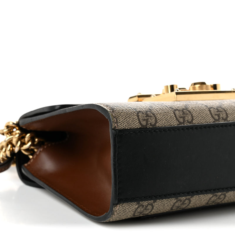 Gucci GG Supreme Monogram Calfskin Small Padlock Shoulder Bag Beige Black Cuir