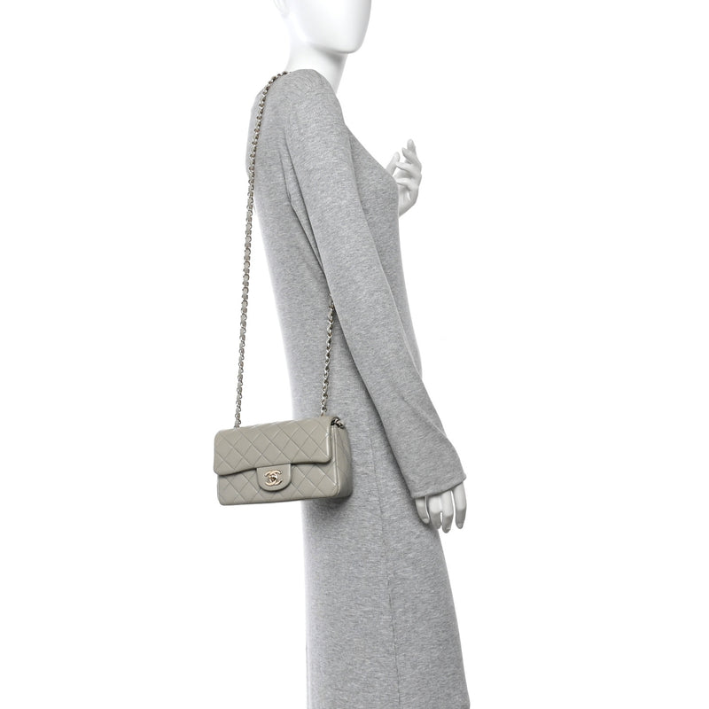 Chanel Lambskin Quilted Mini Rectangular Flap Grey