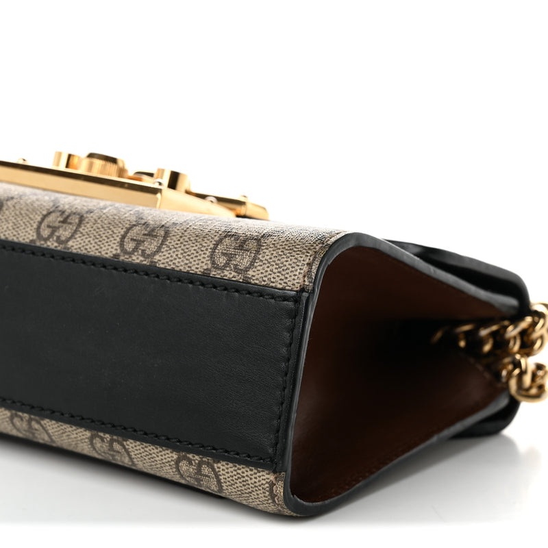Gucci GG Supreme Monogram Calfskin Small Padlock Shoulder Bag Beige Black Cuir