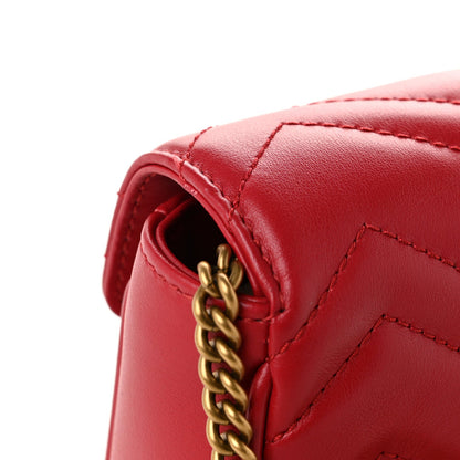 Gucci Calfskin Matelasse Super Mini GG Marmont Shoulder Bag Hibiscus Red