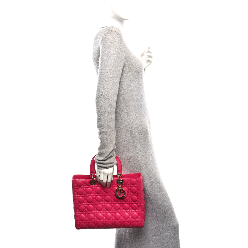Christian Dior Lambskin Cannage Large Lady Dior Pink