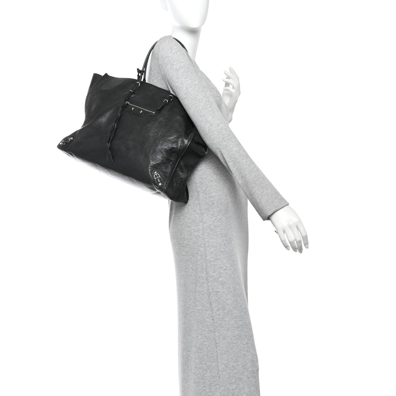 Balenciaga Supple Calfskin Papier A4 Zip Around Tote Black