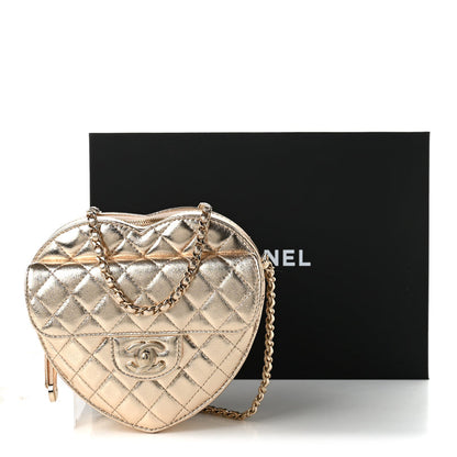 Chanel Metallic Lambskin Quilted Large CC In Love Heart Bag Gold