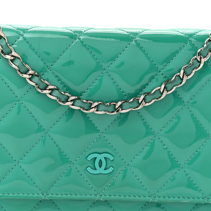 Chanel Patent Quilted Wallet On Chain WOC Green