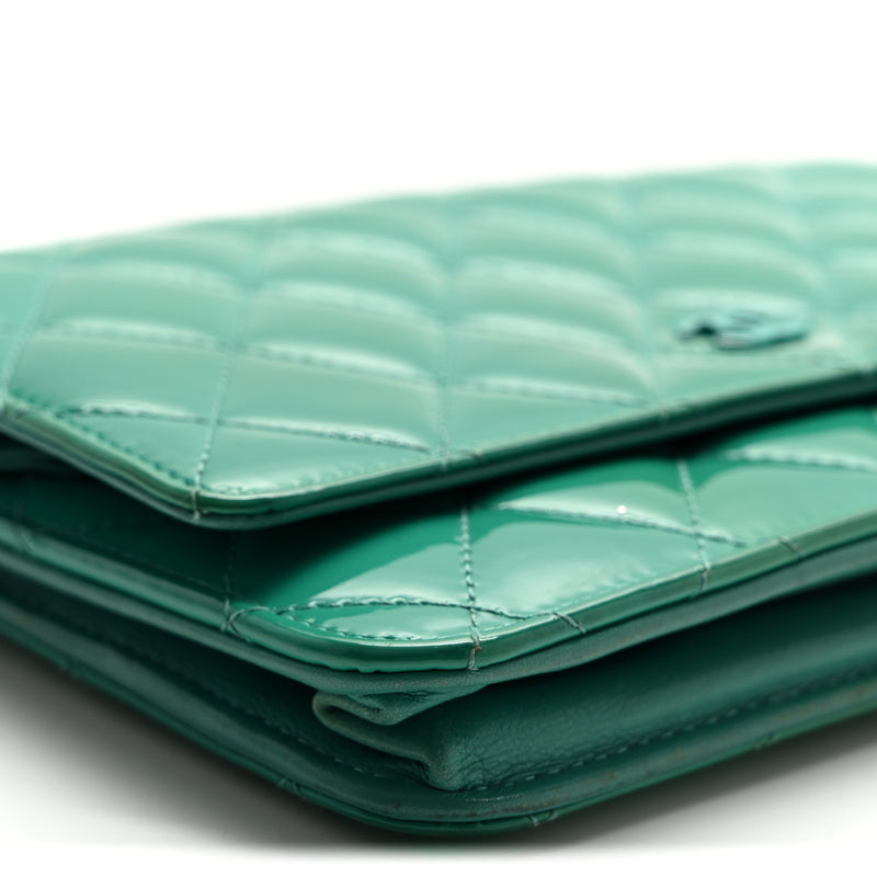Chanel Patent Quilted Wallet On Chain WOC Green