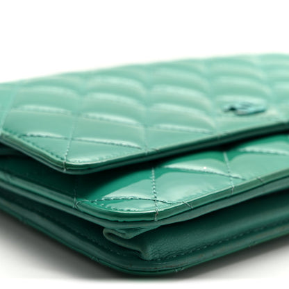 Chanel Patent Quilted Wallet On Chain WOC Green