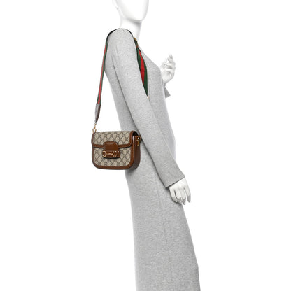 Gucci GG Supreme Monogram Web Mini Horsebit 1955 Shoulder Bag Beige Brown Sugar