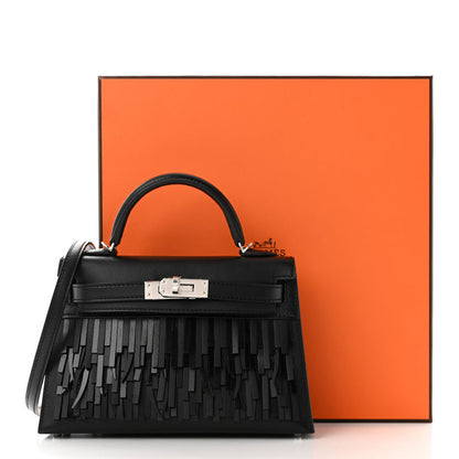 Hermes Tadelakt Sombrero Box Pampilles Mini Kelly Sellier 20 Black