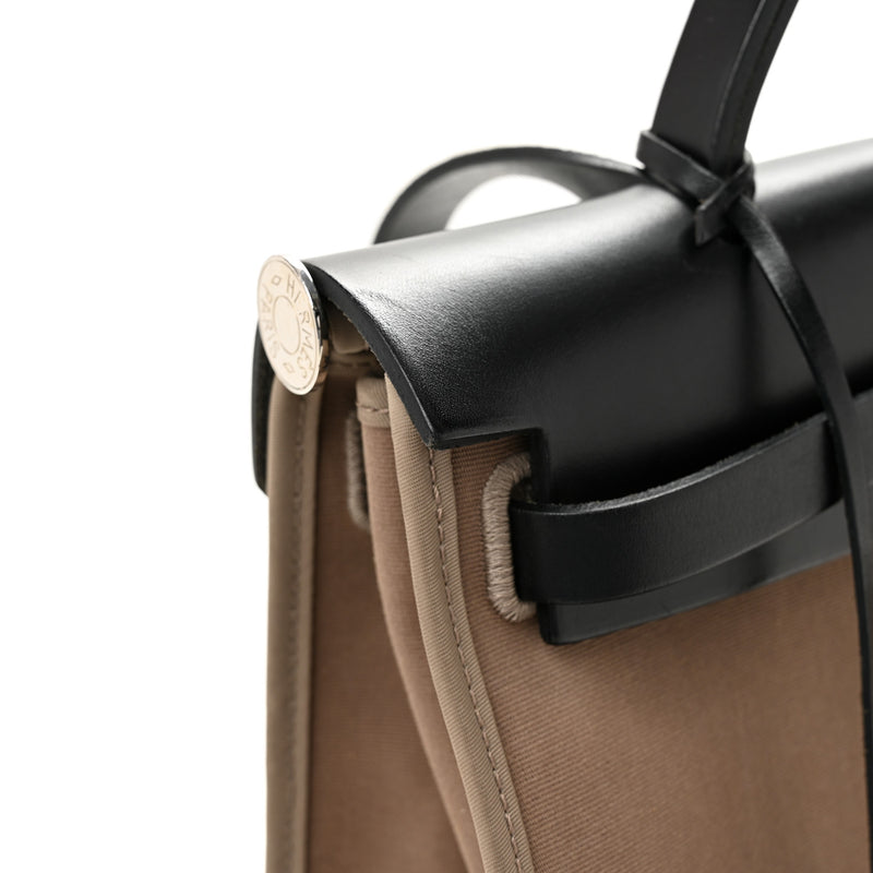 Hermes Toile Officier Vache Hunter Herbag Zip 31 PM Etoupe Bleu Indigo Etoupe Black
