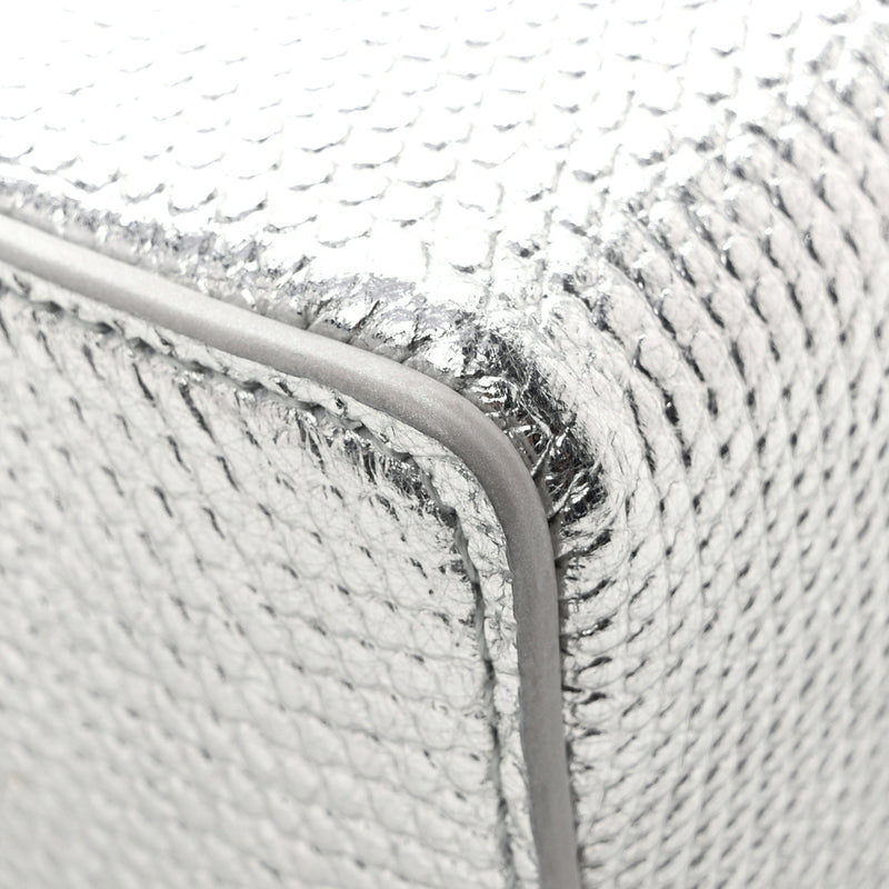 Chanel Lizard Embossed Top Handle Slim Vanity With Chain Silver