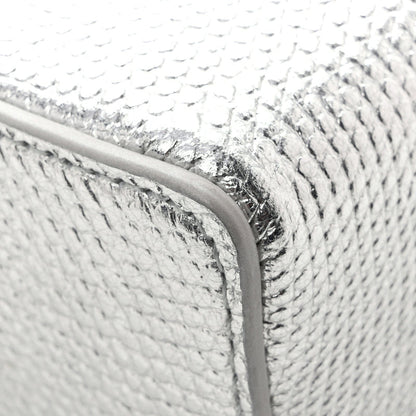 Chanel Lizard Embossed Top Handle Slim Vanity With Chain Silver