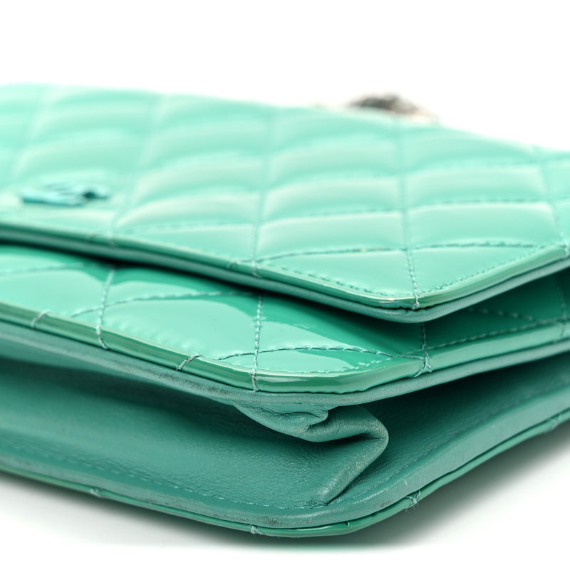 Chanel Patent Quilted Wallet On Chain WOC Green