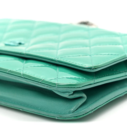 Chanel Patent Quilted Wallet On Chain WOC Green